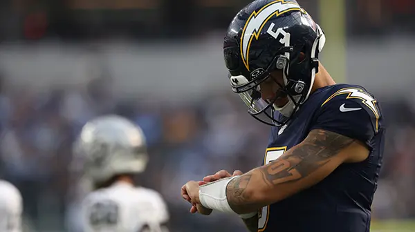 NFL: Las Vegas Raiders at Los Angeles Chargers Trey Lance Chargers QB in Week 18