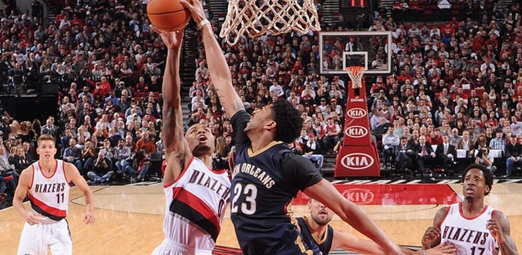 Anthony Davis Pelicans vs Blazers blocking Dam