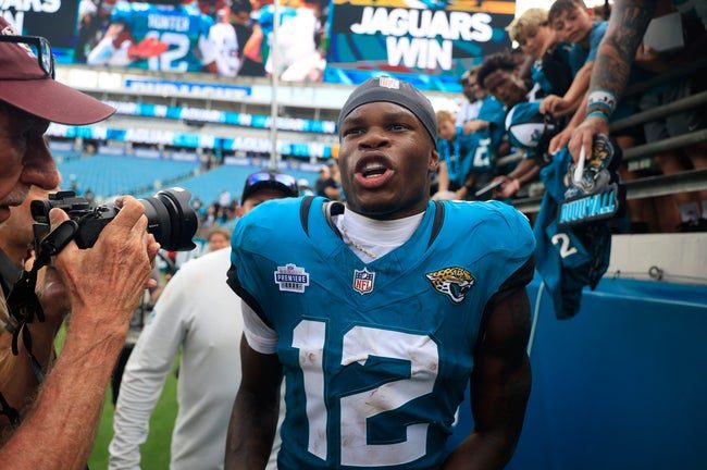 Jacksonville Jaguars wide receiver Travis Hunter (12) walks off the field after the game of an NFL football matchup at EverBank Stadium, Sunday, Sept. 7, 2025 in Jacksonville, Fla. The Jaguars defeated the Panthers 26-10. [Corey Perrine/Florida Times-Union]