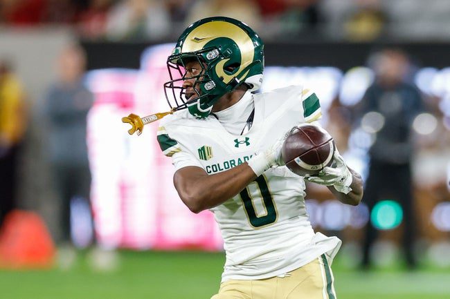 Oct 3, 2025; San Diego, California, USA; Colorado State Rams wide receiver Jordan Ross (0) makes a catch during the first half against the San Diego State Aztecs at Snapdragon Stadium. Mandatory Credit: David Frerker-Imagn Images