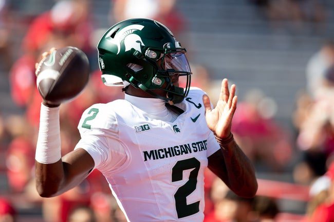 Oct 4, 2025; Lincoln, Nebraska, USA; Michigan State Spartans quarterback Aidan Chiles (2) warms up before the game against the Nebraska Cornhuskers at Memorial Stadium. Mandatory Credit: Kylie Graham-Imagn Images