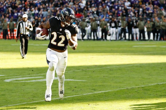 Oct 26, 2025; Baltimore, Maryland, USA; Baltimore Ravens running back Derrick Henry (22) rushes during the fourth quarter against the Chicago Bears at M&T Bank Stadium. Mandatory Credit: Geoff Burke-Imagn Images