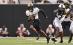 Oct 25, 2025; Nashville, Tennessee, USA; Vanderbilt Commodores wide receiver Tristen Brown (3) runs with the ball against the Vanderbilt Commodores during the first half at FirstBank Stadium. Mandatory Credit: Steve Roberts-Imagn Images