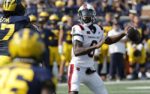 Sep 14, 2024; Ann Arbor, Michigan, USA; Arkansas State Red Wolves quarterback Timmy McClain (6) throws against the Michigan Wolverines during the second half at Michigan Stadium. Mandatory Credit: Rick Osentoski-Imagn Images