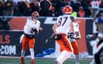 Cincinnati Bengals quarterback Joe Burrow (9) throws a pass in the second quarter of the NFL football game between Baltimore Ravens and Cincinnati Bengals at Paycor Stadium in Cincinnati on Dec. 14, 2025.