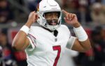 Dec 14, 2025; Houston, Texas, USA; Arizona Cardinals quarterback Jacoby Brissett (7) calls an audible against the Houston Texans in the third quarter at NRG Stadium. Mandatory Credit: Thomas Shea-Imagn Images