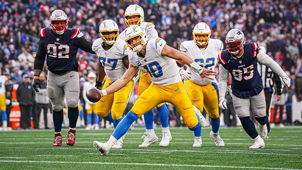 Justin Herbert QB LA Chargers will need to get away from the Pats rush to cover the spread