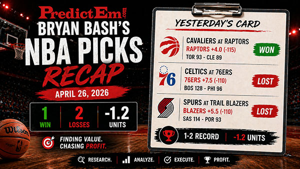 Bryan Bash Goes 1-2 on April 26, 2026 NBA Picks