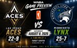 Las Vegas Aces at Minnesota Lynx WNBA matchup graphic with total pick and analysis from RBD