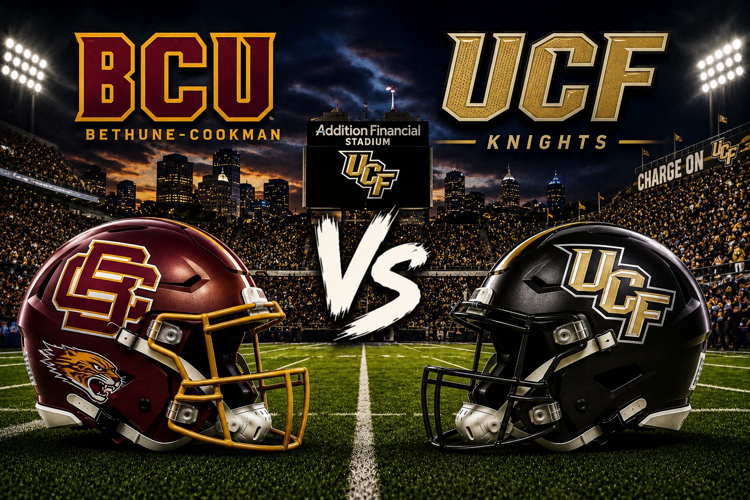 Bethune-Cookman at UCF College Football Season Opener Pick Bethune-Cookman Wildcats at UCF Knights college football season opener matchup graphic with total pick and analysis from Joe Jensen