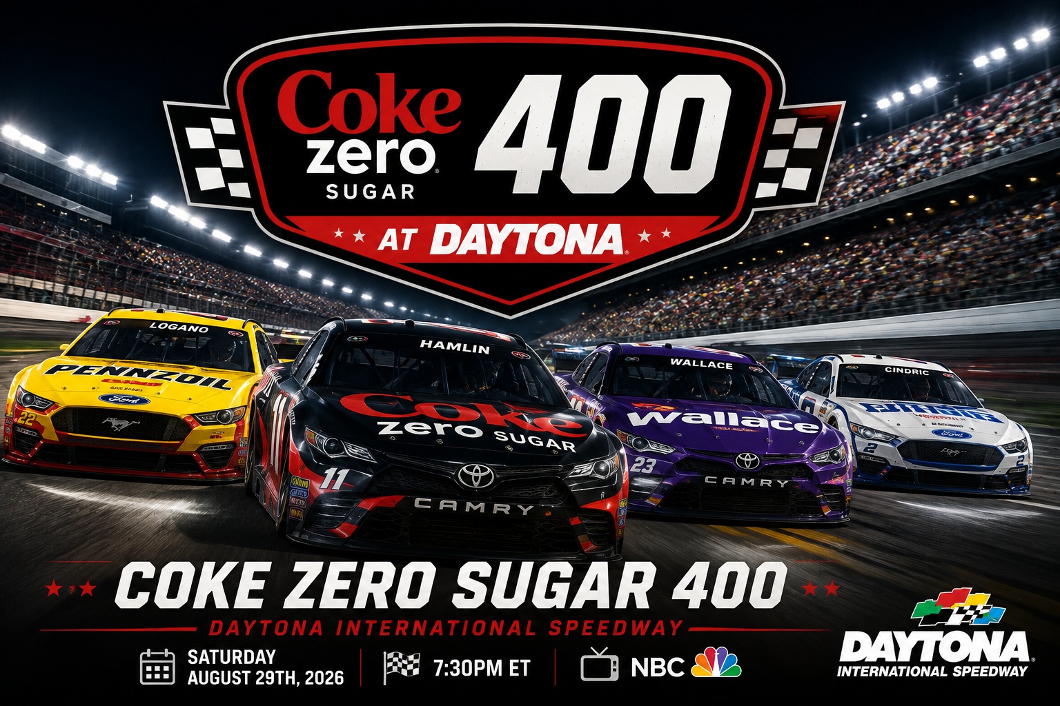 NASCAR Cup Series Coke Zero Sugar 400 race graphic at Daytona International Speedway with Saturday night picks and analysis