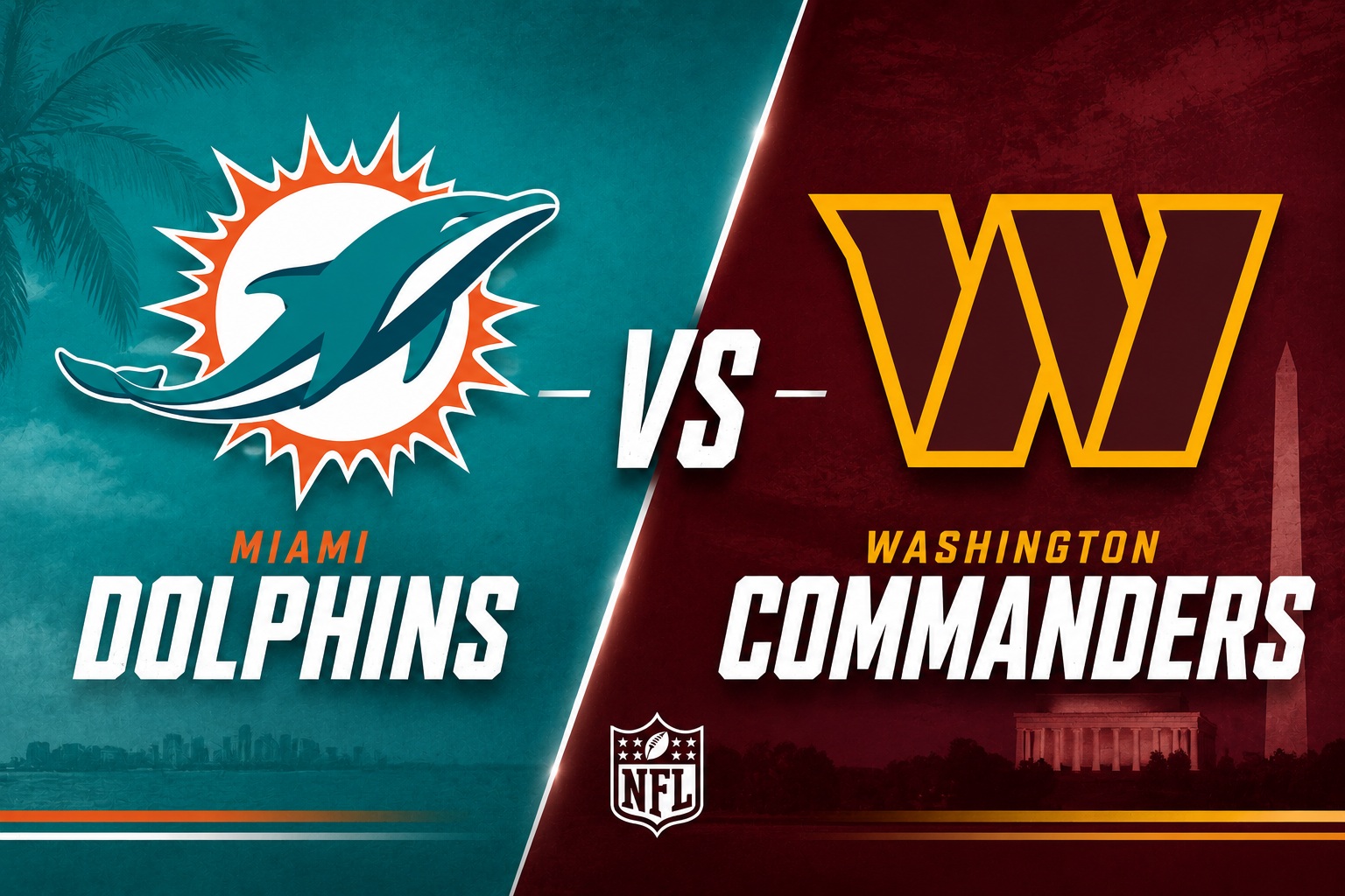 Miami Dolphins at Washington Commanders NFL preseason Week 1 matchup graphic with pick and analysis from Joe Jensen