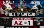 Arizona Cardinals at Carolina Panthers NFL Hall of Fame Game matchup graphic with spread pick and analysis from RBD