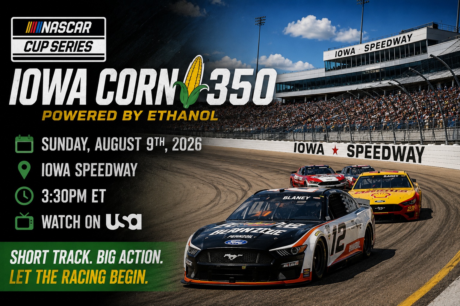 NASCAR Cup Series Iowa Corn 350 race graphic at Iowa Speedway with Sunday picks and analysis