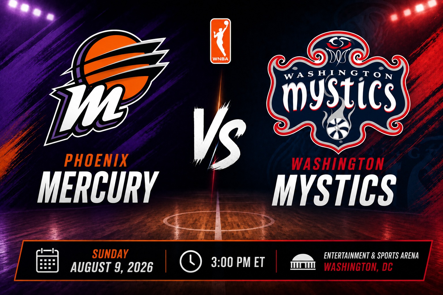 Phoenix Mercury at Washington Mystics WNBA Total Pick Phoenix Mercury at Washington Mystics WNBA matchup graphic with total pick and analysis from RBD