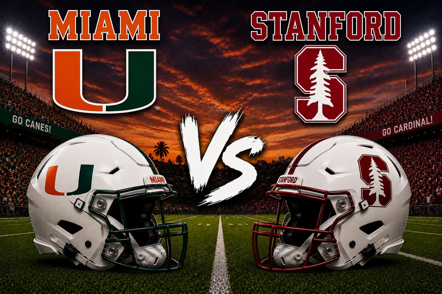 Miami at Stanford College Football ACC Opener Pick Miami Hurricanes at Stanford Cardinal college football ACC opener matchup graphic with spread pick and analysis from Joe Jensen