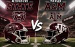 Missouri State at Texas A&M college football matchup graphic with total pick and analysis from RBD