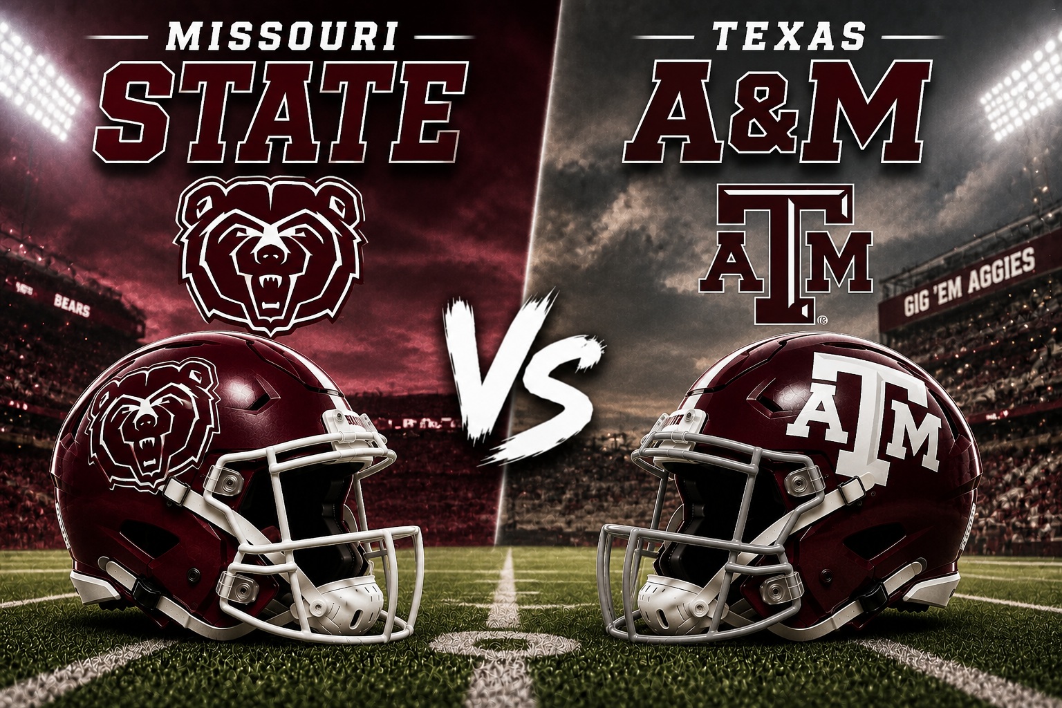 Missouri State at Texas A&M College Football Total Pick Missouri State at Texas A&M college football matchup graphic with total pick and analysis from RBD