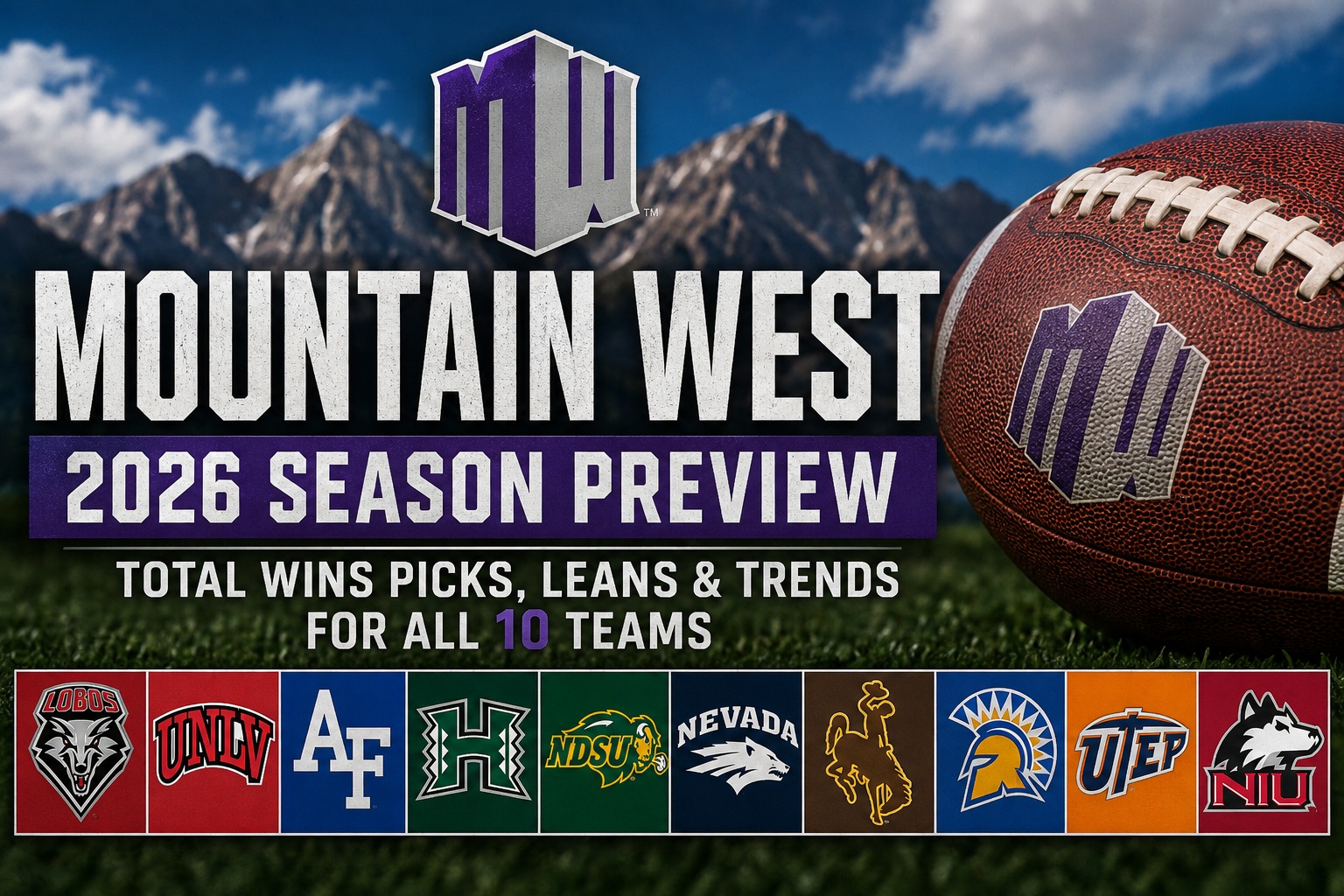 Mountain West 2026 college football total wins preview graphic with picks and trends from Mike Mann