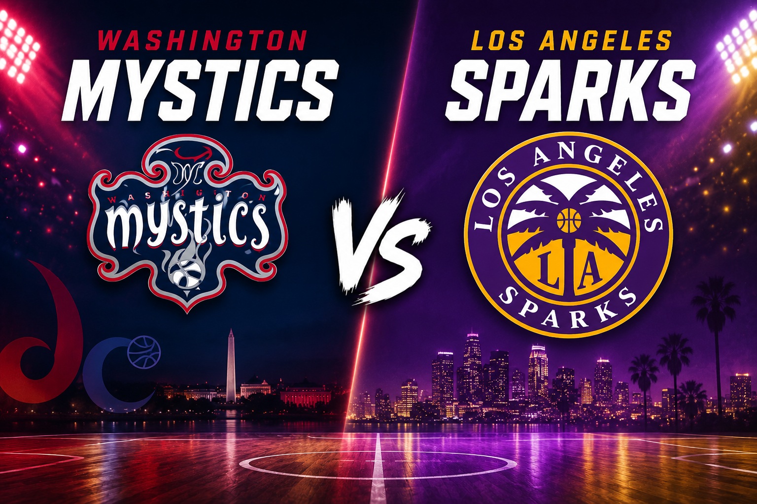 Washington Mystics at LA Sparks WNBA Total Pick Washington Mystics at LA Sparks WNBA matchup graphic with total pick and analysis from RBD