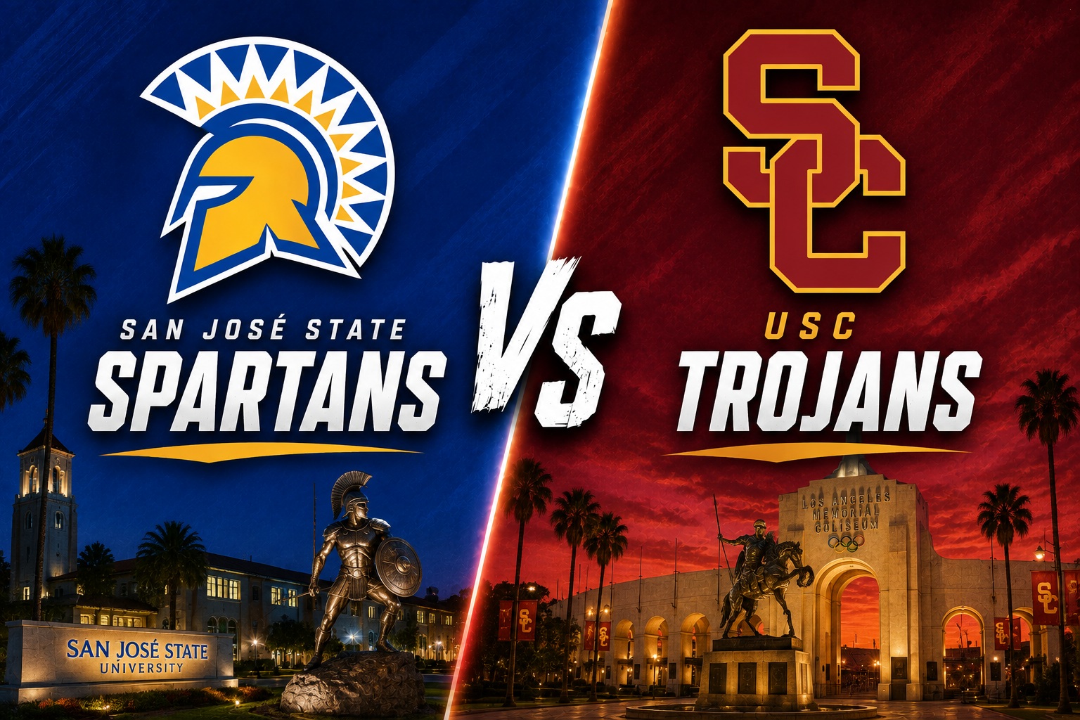 San Jose State Spartans at USC Trojans college football Week 0 matchup graphic with total pick and analysis from Joe Jensen