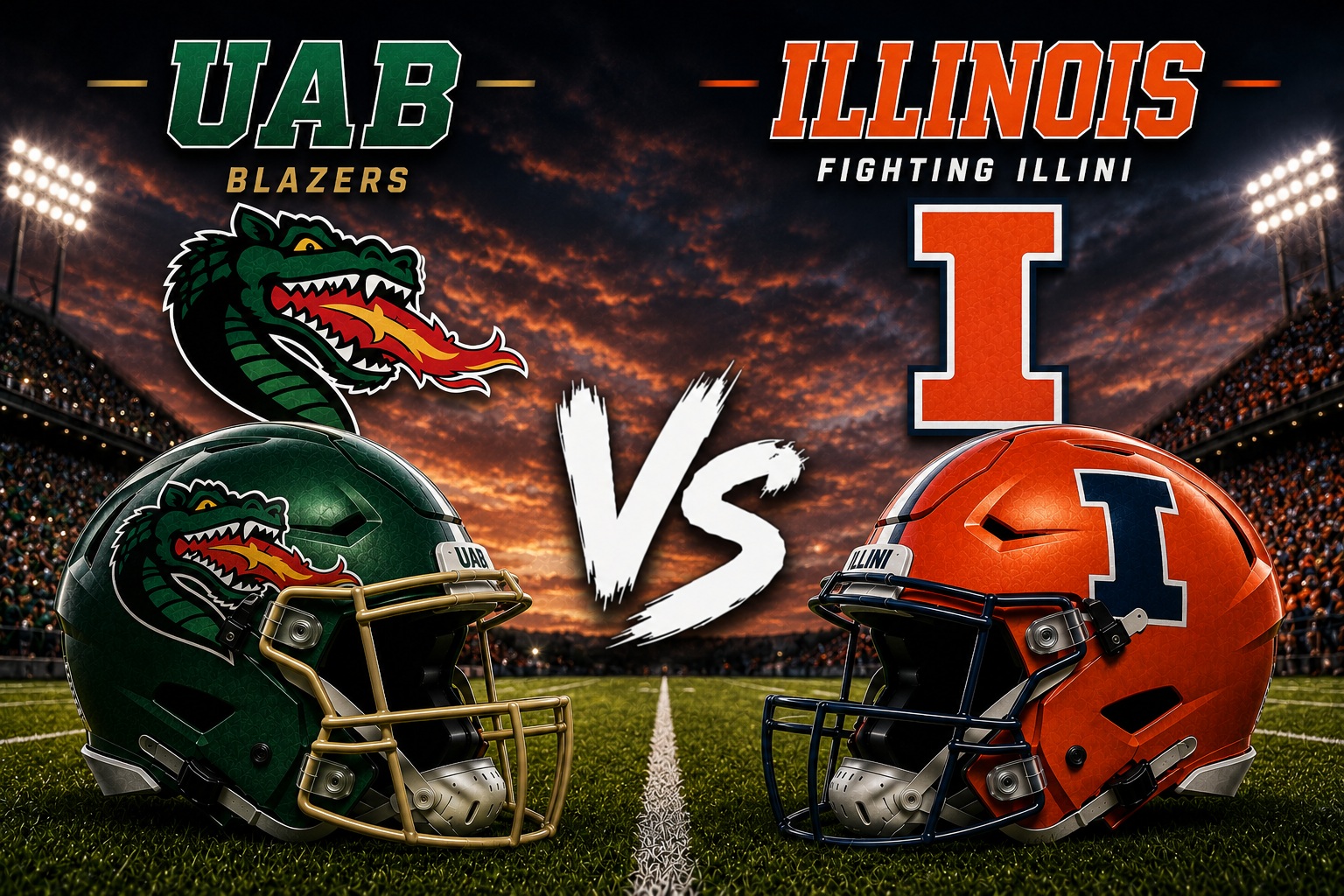 UAB at Illinois College Football Season Opener Pick UAB Blazers at Illinois Fighting Illini college football season opener matchup graphic with total pick and analysis from Joe Jensen