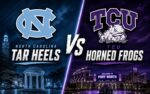 North Carolina Tar Heels at TCU Horned Frogs college football Aer Lingus Classic matchup graphic with spread pick and analysis from Joe Jensen