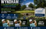 Wyndham Championship 2026 PGA Tour graphic at Sedgefield Country Club with betting picks and analysis on Young, Rai, and Grillo