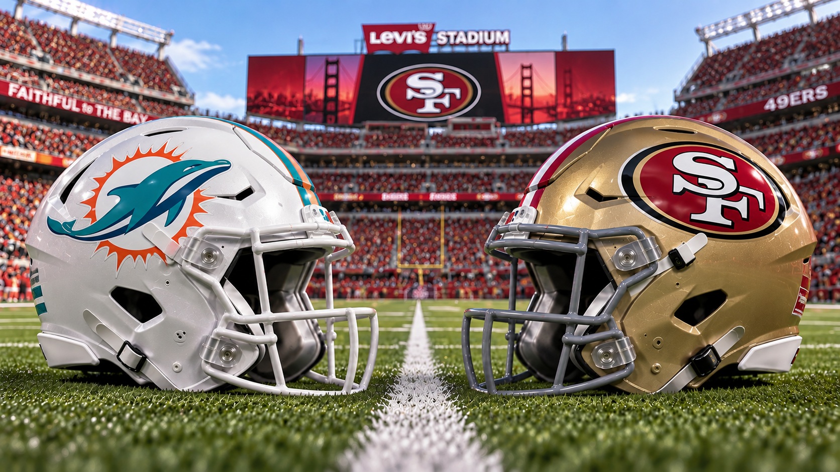 Miami Dolphins at San Francisco 49ers NFL Week 2 Pick Miami Dolphins at San Francisco 49ers NFL Week 2 matchup graphic with total pick and analysis from Joe Jensen
