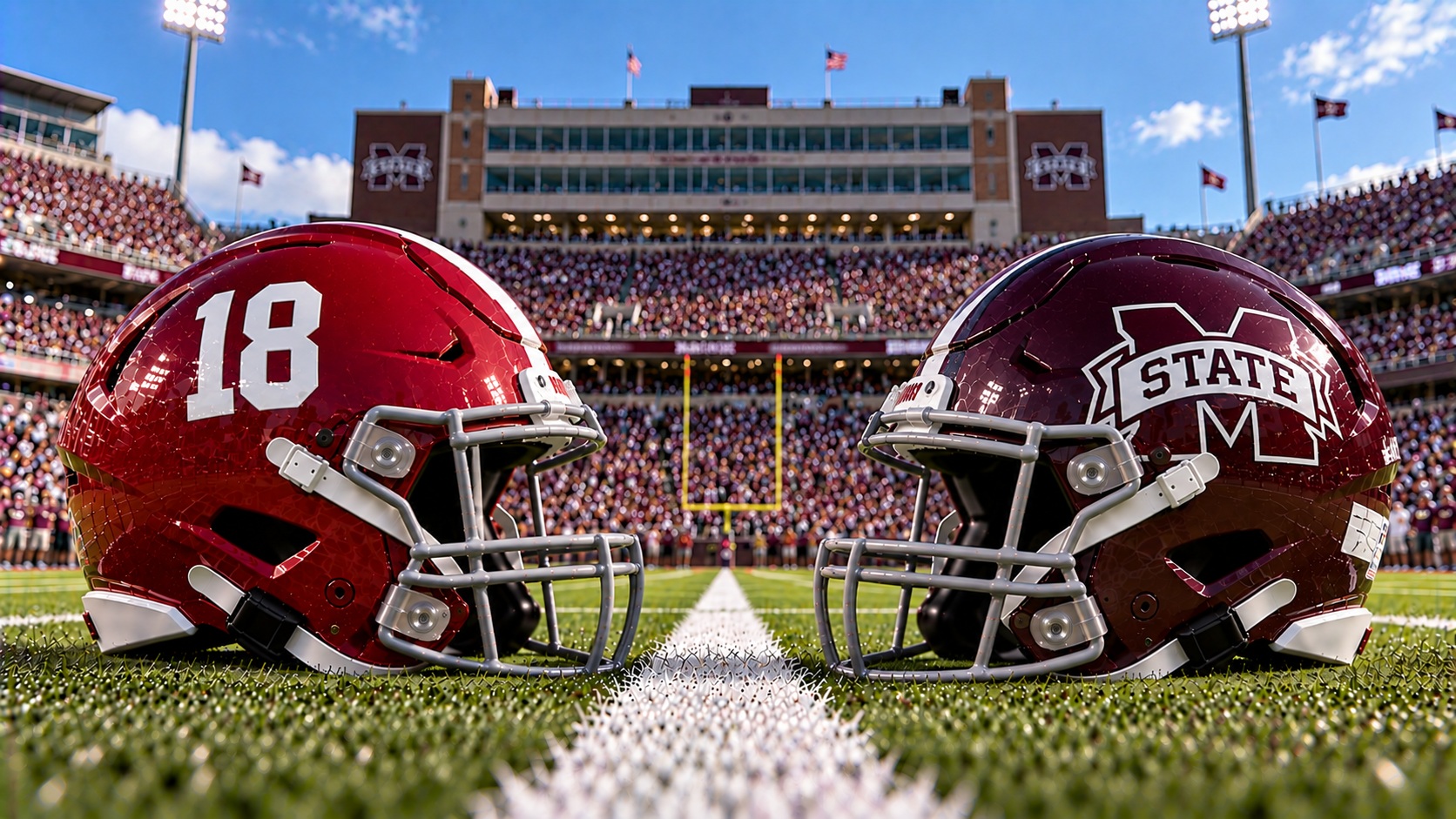 Alabama Crimson Tide at Mississippi State Bulldogs college football SEC matchup graphic with spread pick and analysis from Joe Jensen