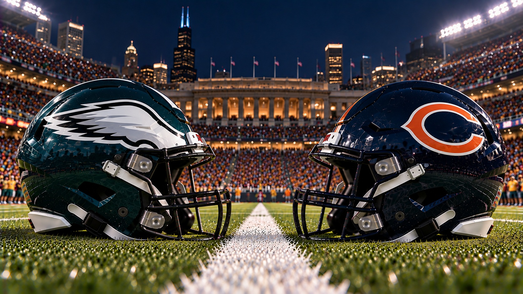 Philadelphia Eagles at Chicago Bears Monday Night Football Week 3 matchup graphic with total pick and analysis from Joe Jensen
