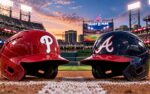 Philadelphia Phillies at Atlanta Braves NL Wild Card Series Game 1 matchup graphic with total pick and analysis from Joe Jensen