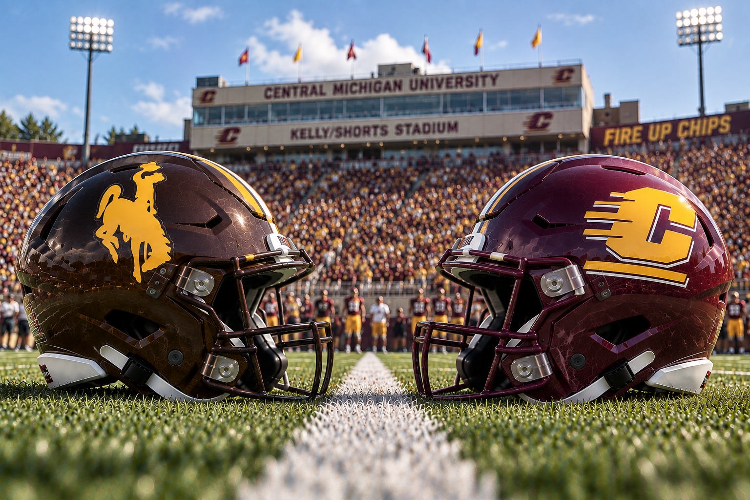 Wyoming at Central Michigan College Football Pick Wyoming Cowboys at Central Michigan Chippewas college football matchup graphic with spread pick and analysis from RBD