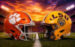Clemson Tigers at LSU Tigers college football Week 1 matchup graphic with spread pick and analysis from Joe Jensen