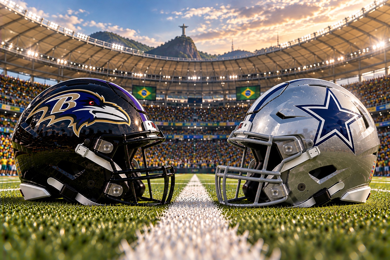 Baltimore Ravens vs Dallas Cowboys NFL Week 3 Brazil international game matchup graphic with total pick and analysis from Joe Jensen