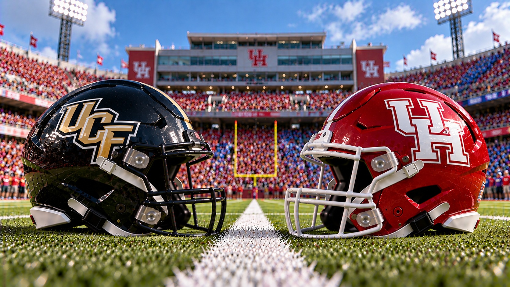 UCF Knights at Houston Cougars college football Big 12 matchup graphic with spread pick and analysis from Joe Jensen