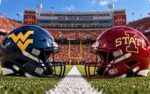 West Virginia Mountaineers at Iowa State Cyclones college football Big 12 matchup graphic with spread pick and analysis from Joe Jensen