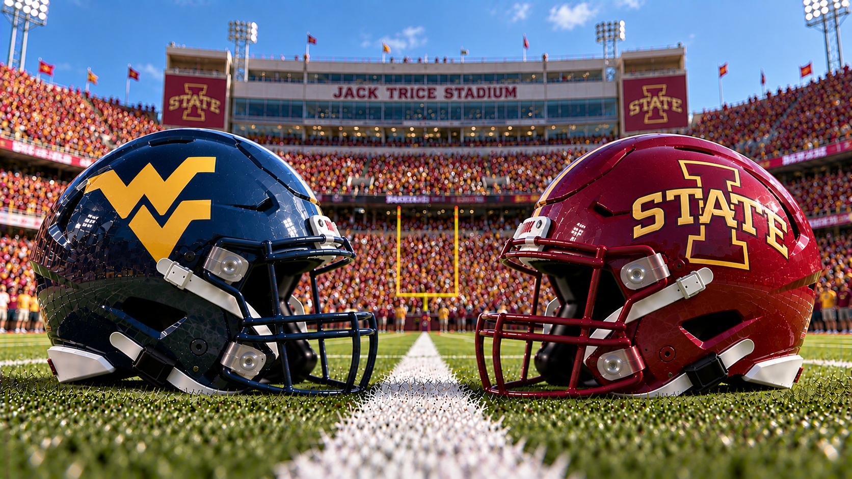 West Virginia Mountaineers at Iowa State Cyclones college football Big 12 matchup graphic with spread pick and analysis from Joe Jensen