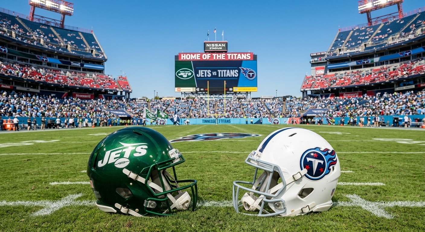 New York Jets at Tennessee Titans NFL Week 1 matchup graphic with spread pick and analysis from Joe Jensen