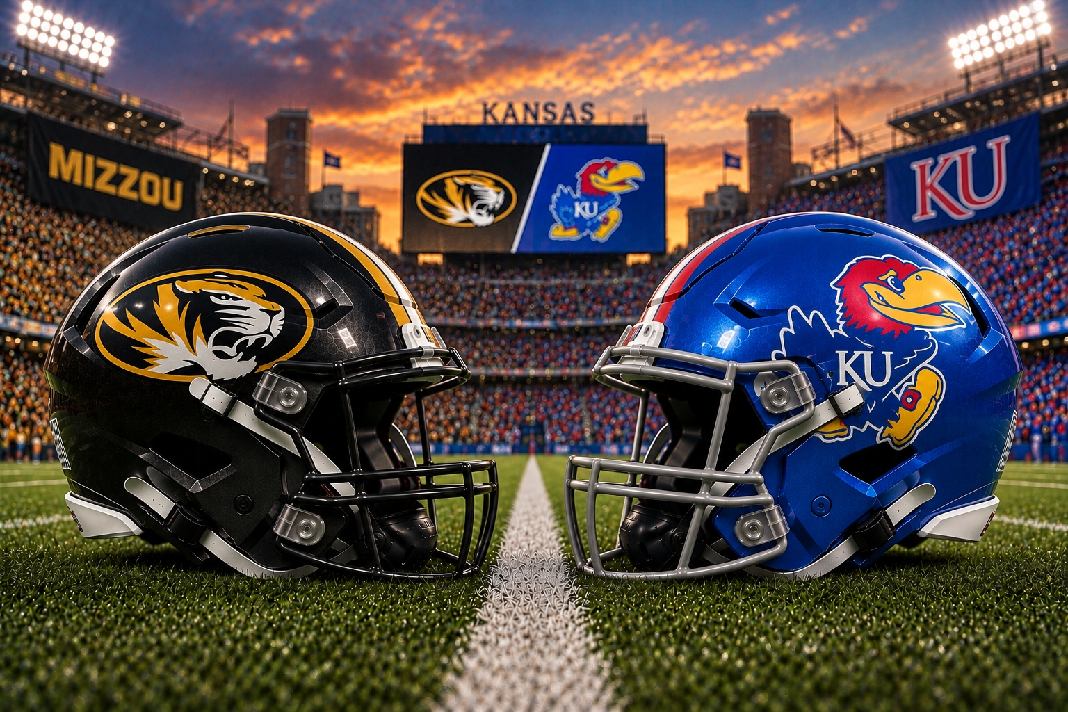 Missouri at Kansas College Football Border War Pick Missouri Tigers at Kansas Jayhawks Border War rivalry matchup graphic with spread pick and analysis from Joe Jensen