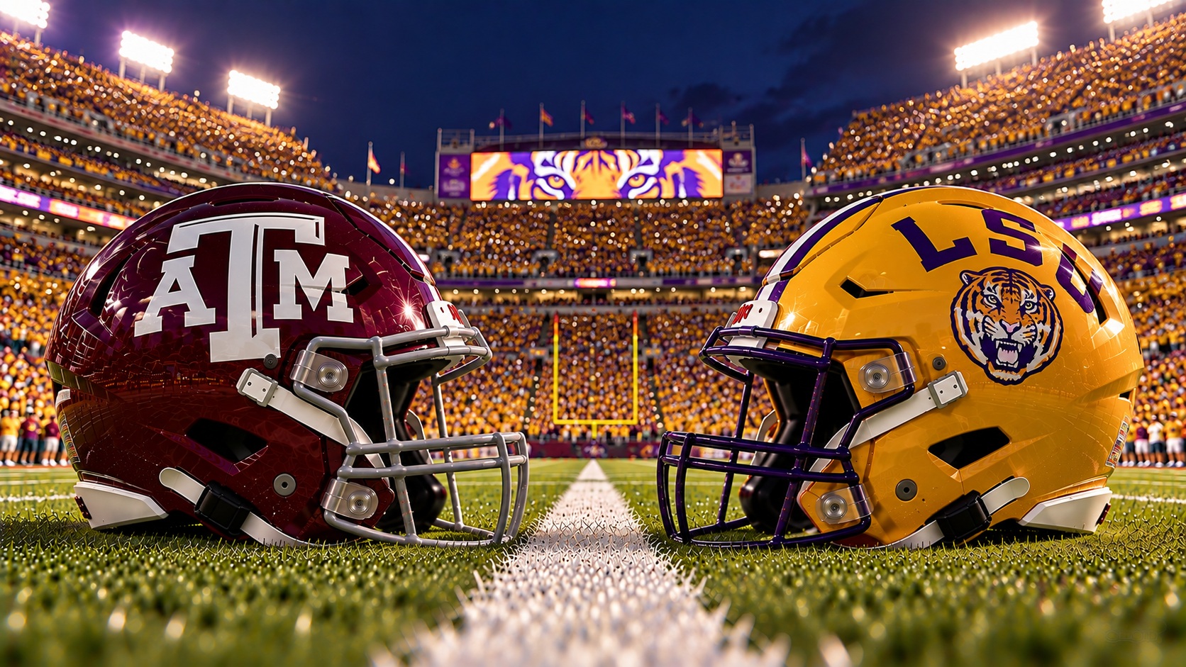 Texas A&M Aggies at LSU Tigers college football SEC matchup graphic with spread pick and analysis from Joe Jensen