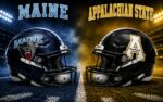 Maine Black Bears at Appalachian State Mountaineers college football Week 1 matchup graphic with spread pick and analysis from Joe Jensen