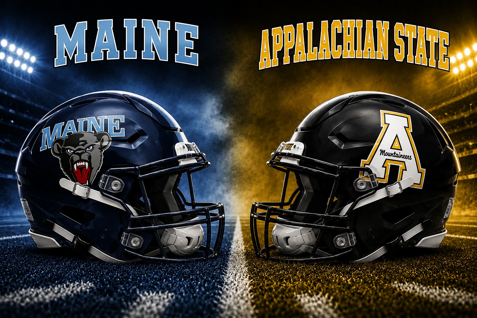 Maine Black Bears at Appalachian State Mountaineers college football Week 1 matchup graphic with spread pick and analysis from Joe Jensen