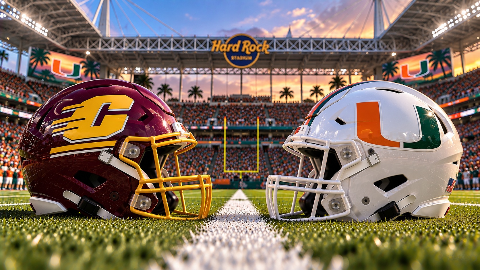 Central Michigan Chippewas at Miami Hurricanes college football matchup graphic with spread pick and analysis from Joe Jensen