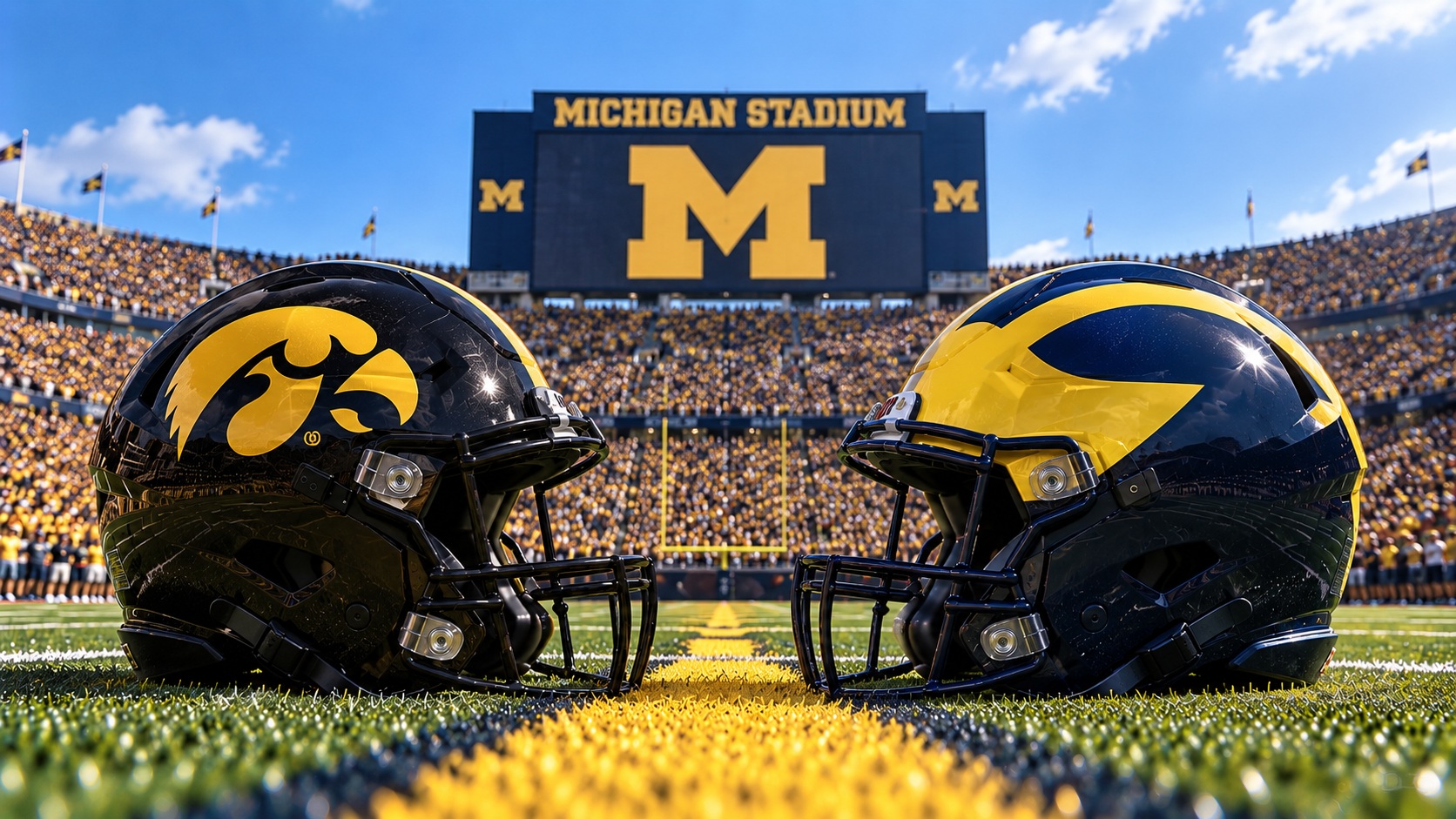 Iowa at Michigan College Football Big Ten Opener Pick Iowa Hawkeyes at Michigan Wolverines college football Big Ten opener matchup graphic with spread pick and analysis from Joe Jensen