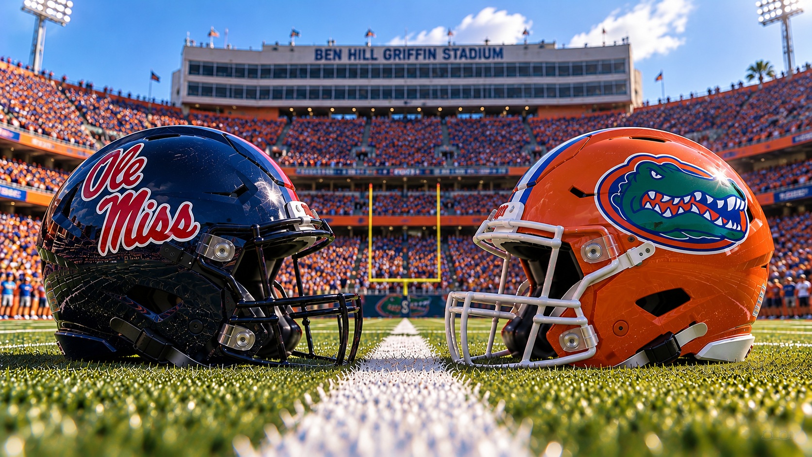 Ole Miss Rebels at Florida Gators college football SEC matchup graphic with spread pick and analysis from Joe Jensen