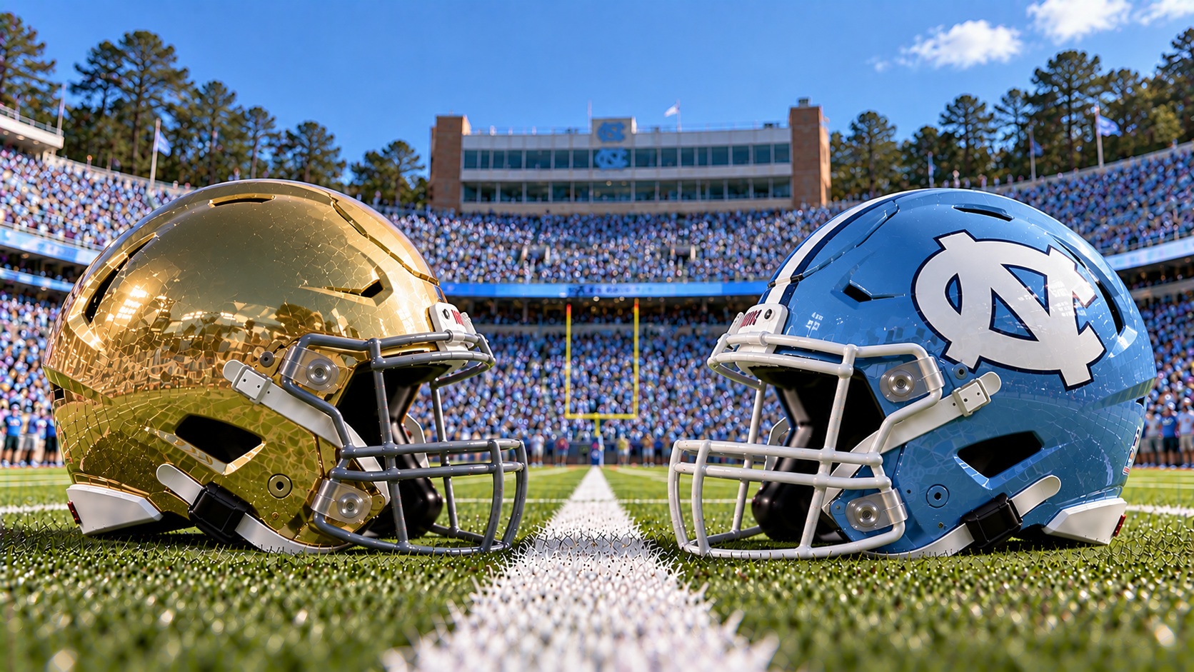 Notre Dame Fighting Irish at North Carolina Tar Heels college football Week 5 matchup graphic with spread pick and analysis from Joe Jensen