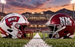 Western Kentucky Hilltoppers at New Mexico State Aggies college football Conference USA matchup graphic with spread pick and analysis from Joe Jensen