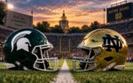 Michigan State Spartans at Notre Dame Fighting Irish Battle for the Megaphone matchup graphic with spread pick and analysis from Mike Mann
