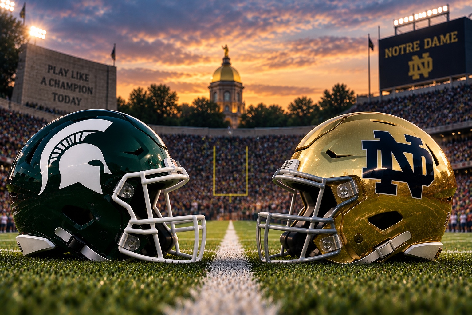 Michigan State at Notre Dame Battle for the Megaphone Pick Michigan State Spartans at Notre Dame Fighting Irish Battle for the Megaphone matchup graphic with spread pick and analysis from Mike Mann